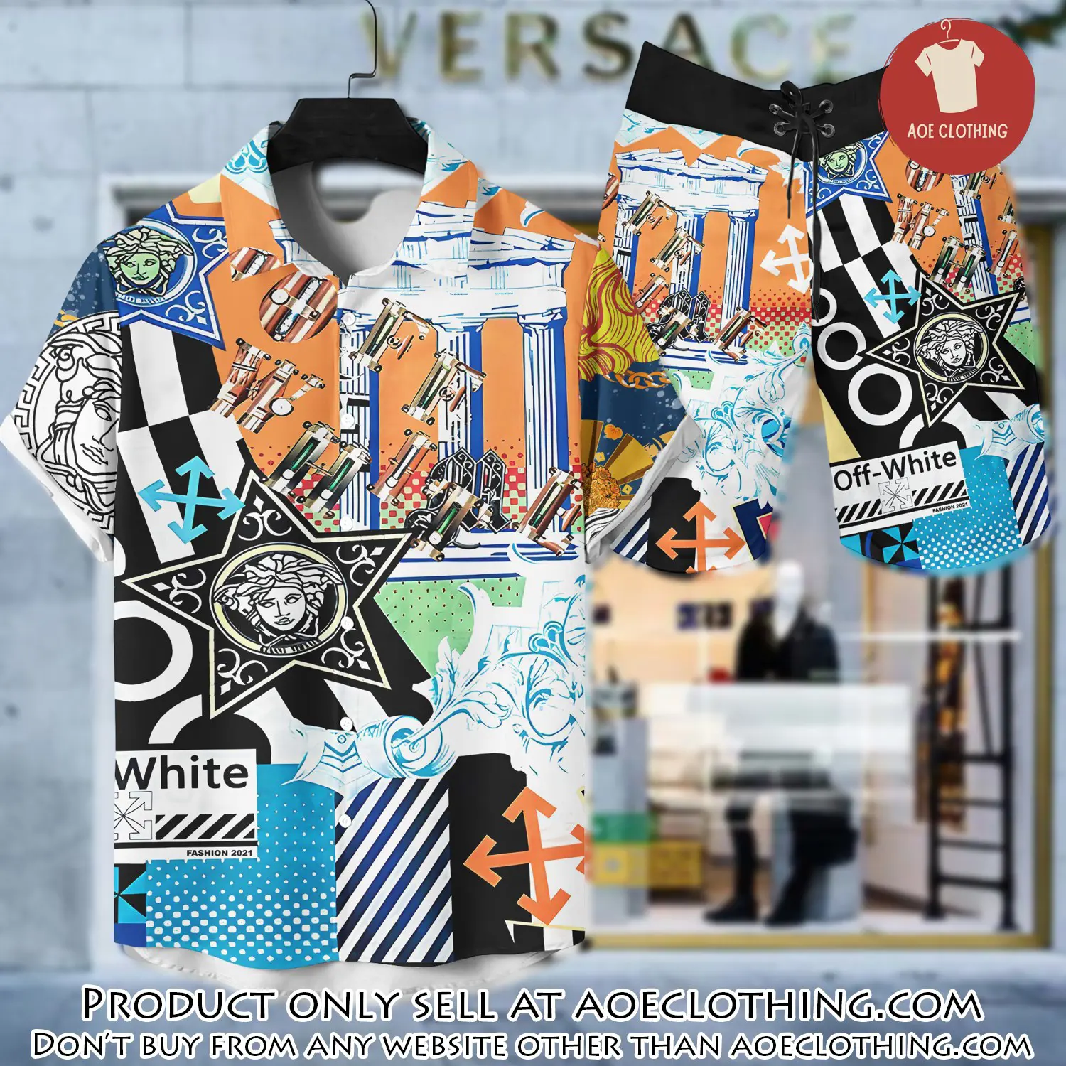 Versace luxury hawaiian shirt & short set lhs1209 aoe1032371